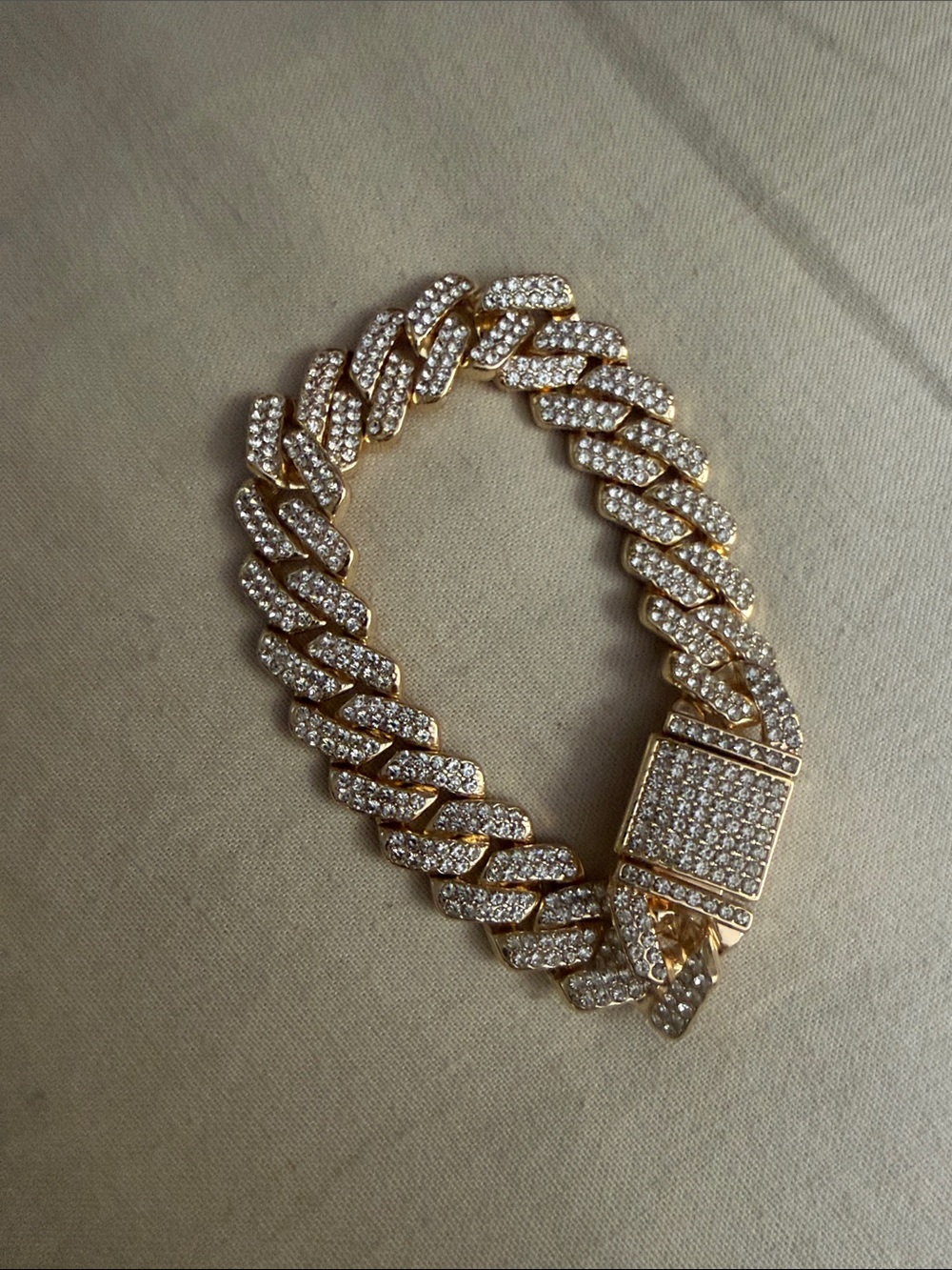 Gold-Tone Pave Cuban Link Bracelet